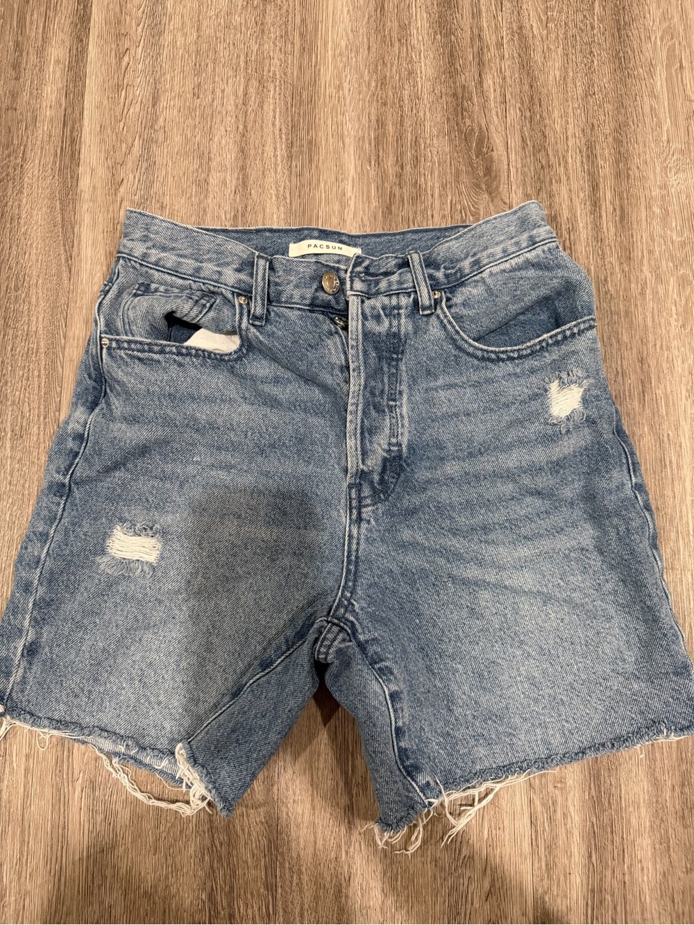 PacSun High-Rise Distressed Jean Shorts in Light Blue Wash